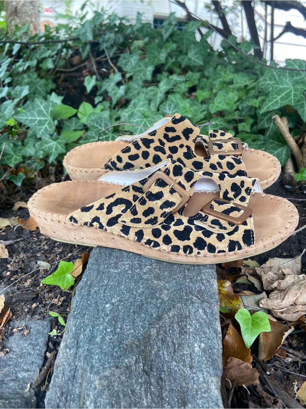 La Plume Leopard Print Slide Sandal with Adjustment buckles Made in Italy
